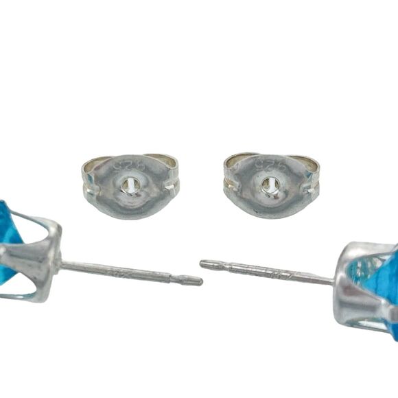 Vintage Sterling Silver 925 6mm Blue Crystal Stud Earrings - Picture 2 of 5